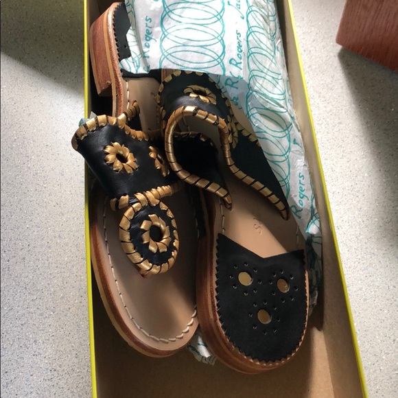Jack Rogers Black and Gold Sandals - Picture 4 of 5